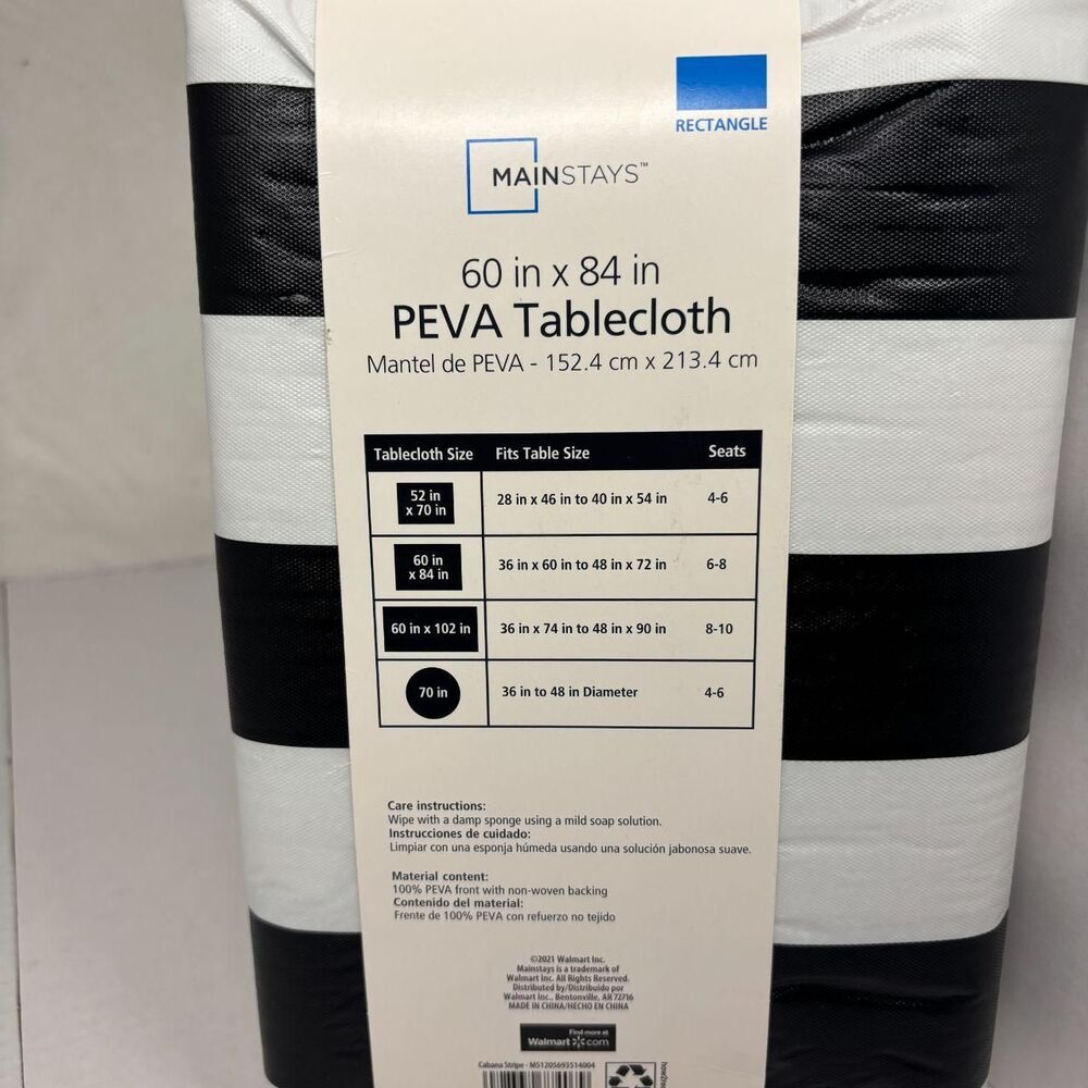 Mainstays Black / White striped tablecloth | New With Tags